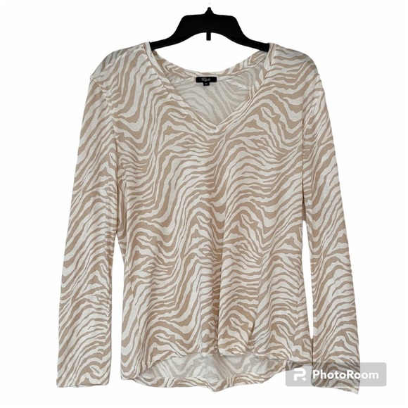 Rails The Sami Long Sleeve V-Neck Tee in Tan Abstract Tiger Size Medium - Picture 1 of 12